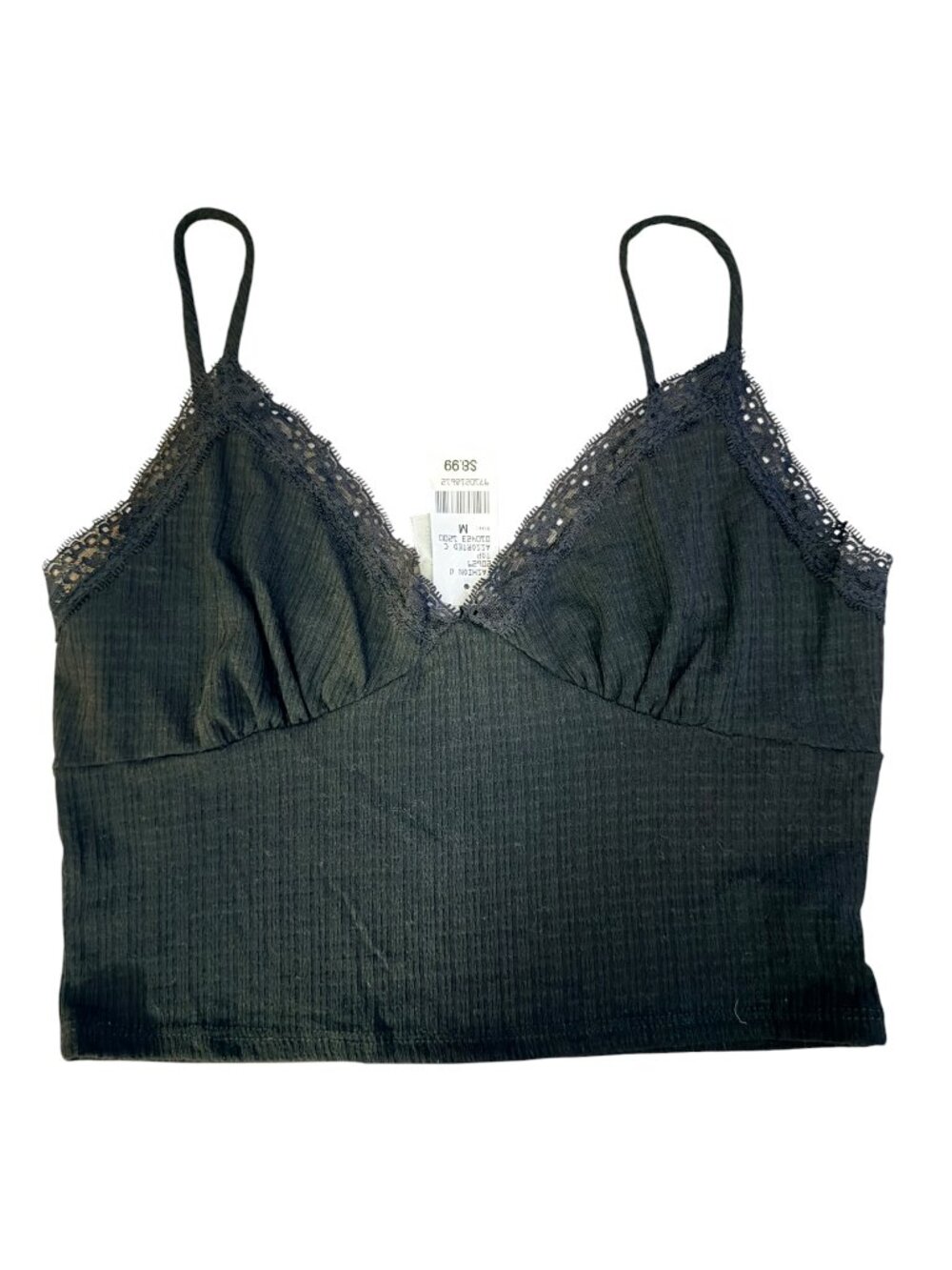 NWT Black lace trim ribbed camisole tank top (M)